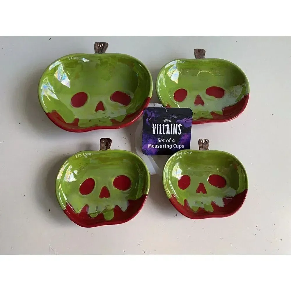 Set Of 4 Disney Halloween Villains Poisoned Apple Measuring Cups‎ Iridescent NEW